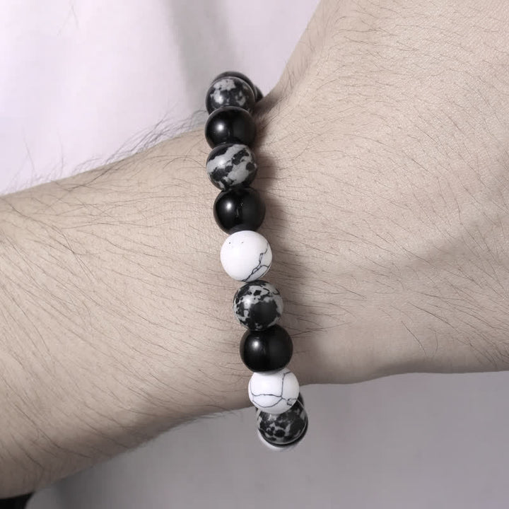 Bracelet en perles turquoise blanches en obsidienne flocon de neige de 10 mm Olivenorma