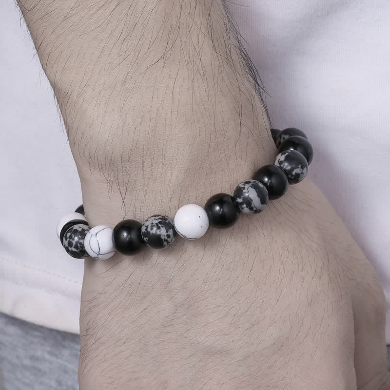 Bracelet en perles turquoise blanches en obsidienne flocon de neige de 10 mm Olivenorma