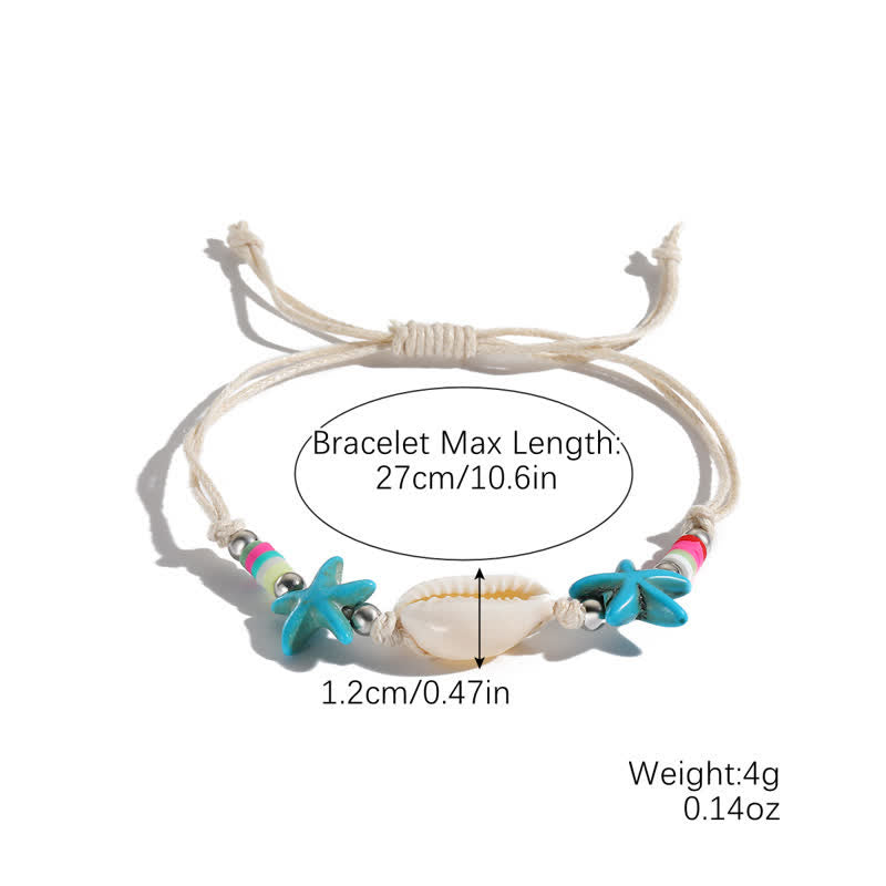 Bracelet de plage avec pendentif tortue étoile de mer turquoise blanche Olivenorma