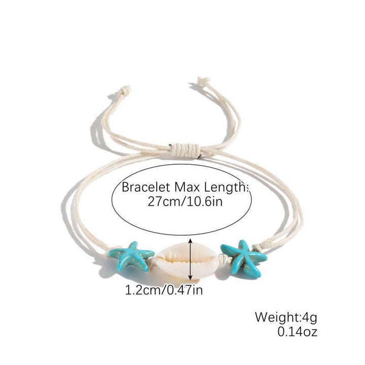 Bracelet de plage avec pendentif tortue étoile de mer turquoise blanche Olivenorma