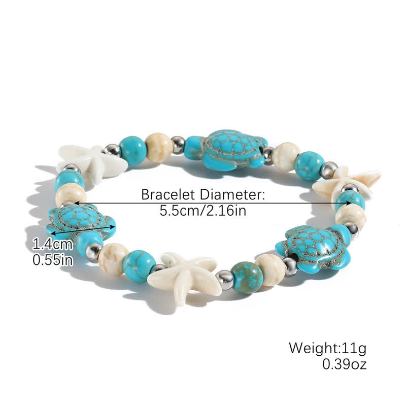 Bracelet de plage avec pendentif tortue étoile de mer turquoise blanche Olivenorma
