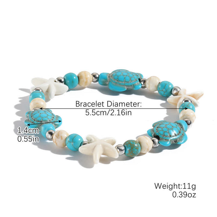 Bracelet de plage avec pendentif tortue étoile de mer turquoise blanche Olivenorma