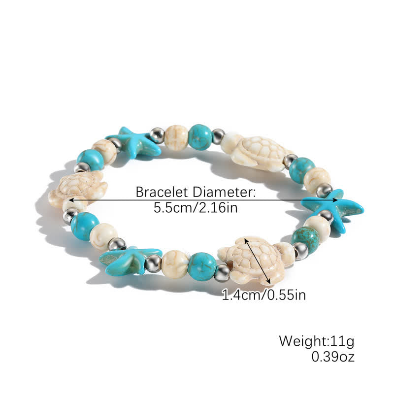 Bracelet de plage avec pendentif tortue étoile de mer turquoise blanche Olivenorma