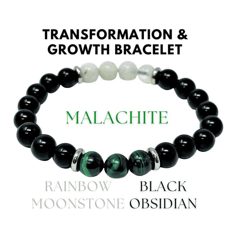 Bracelet en perles de pierre de lune, obsidienne, malachite et pierre de Olivenorma