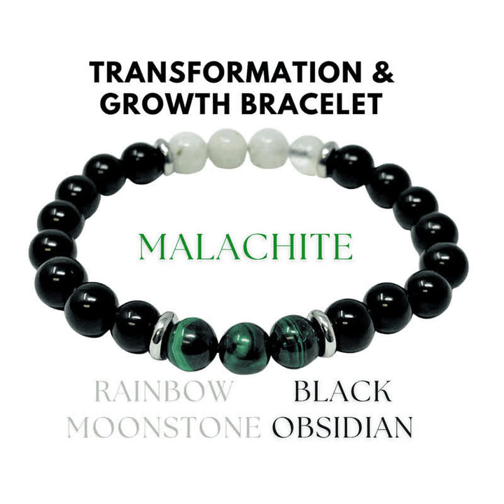 Bracelet en perles de pierre de lune, obsidienne, malachite et pierre de Olivenorma