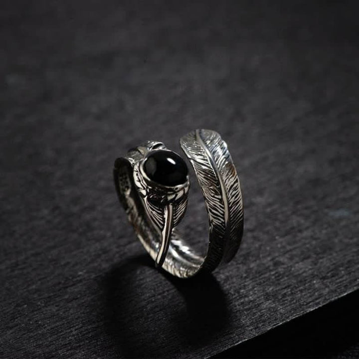 Bague ajustable en plumes d'onyx noir Hip-Hop Olivenorma