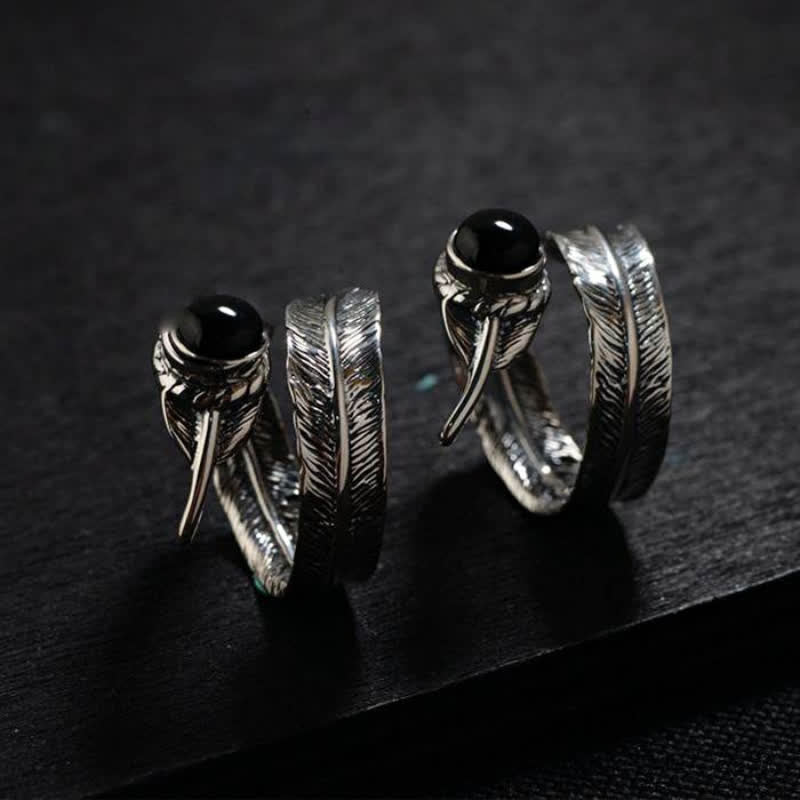 Bague ajustable en plumes d'onyx noir Hip-Hop Olivenorma