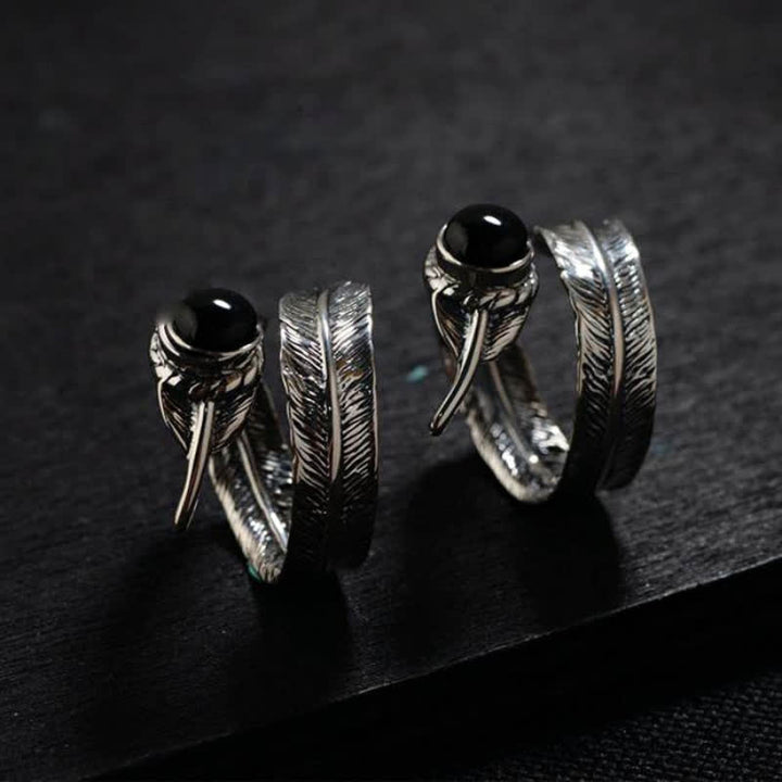 Bague ajustable en plumes d'onyx noir Hip-Hop Olivenorma