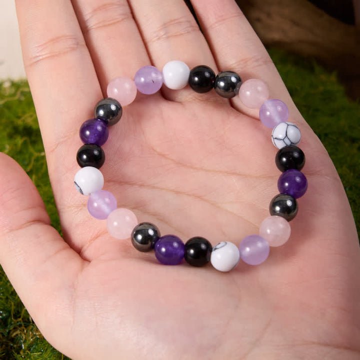 Bracelet en perles d'hématite, d'améthyste et d'obsidienne en quartz rose Olivenorma