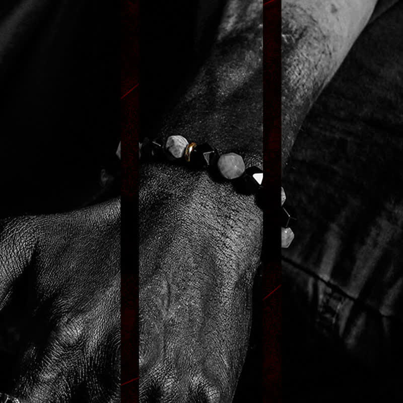 Bracelet de perles en obsidienne et labradorite naturelle Olivenorma « Cold Night »