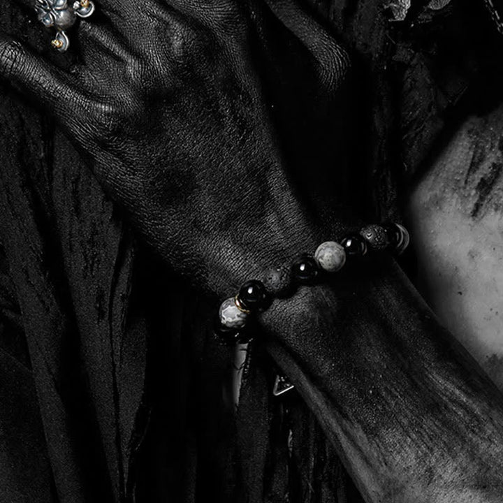 Bracelet de perles en obsidienne et labradorite naturelle Olivenorma « Cold Night »