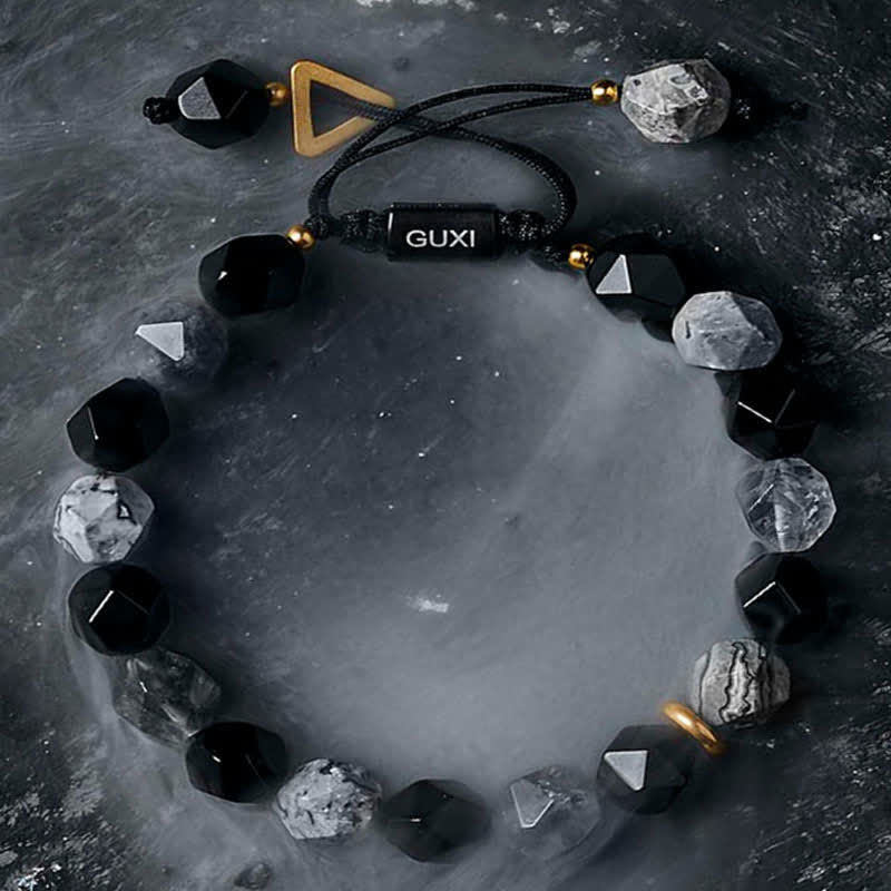 Bracelet de perles en obsidienne et labradorite naturelle Olivenorma « Cold Night »