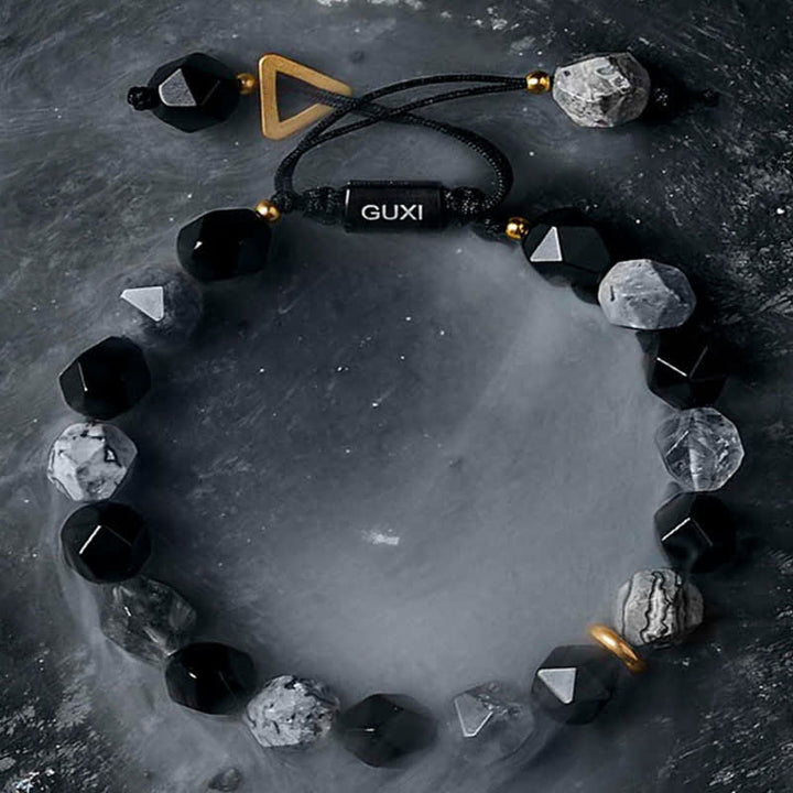 Bracelet de perles en obsidienne et labradorite naturelle Olivenorma « Cold Night »