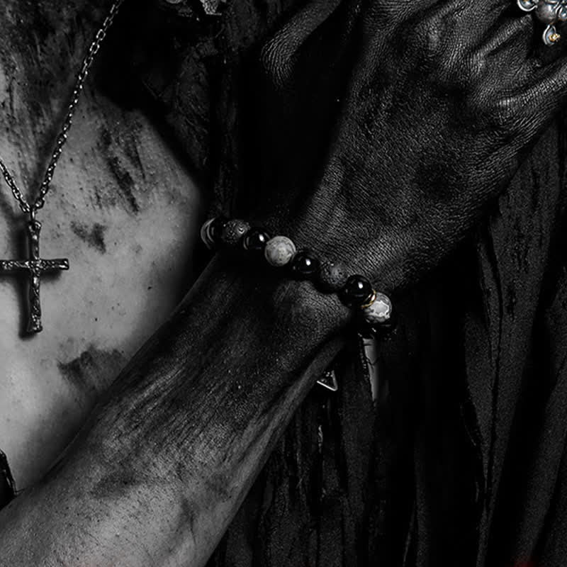 Bracelet de perles en obsidienne et labradorite naturelle Olivenorma « Cold Night »