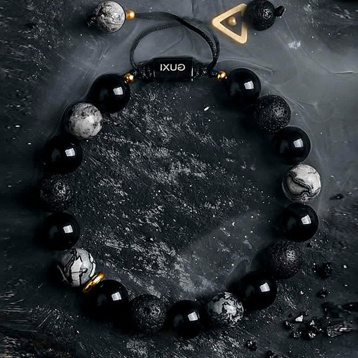 Bracelet de perles en obsidienne et labradorite naturelle Olivenorma « Cold Night »