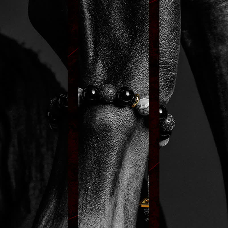 Bracelet de perles en obsidienne et labradorite naturelle Olivenorma « Cold Night »