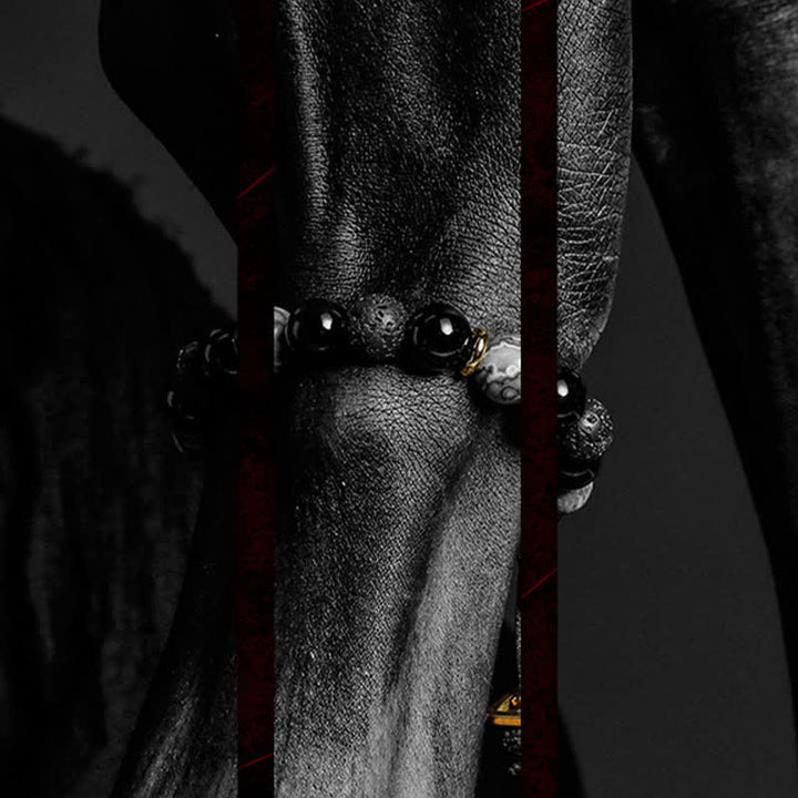 Bracelet de perles en obsidienne et labradorite naturelle Olivenorma « Cold Night »