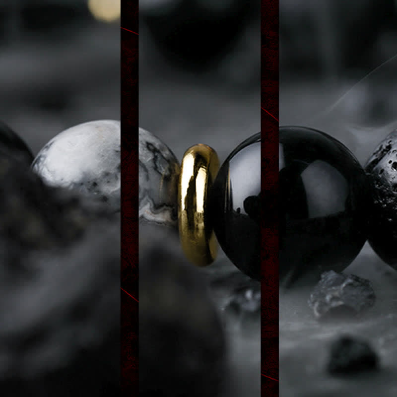 Bracelet de perles en obsidienne et labradorite naturelle Olivenorma « Cold Night »