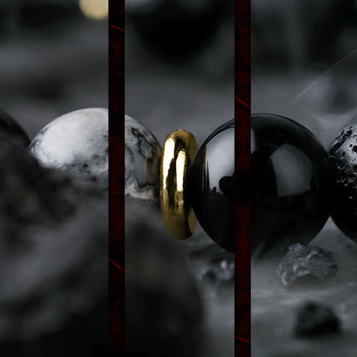 Bracelet de perles en obsidienne et labradorite naturelle Olivenorma « Cold Night »