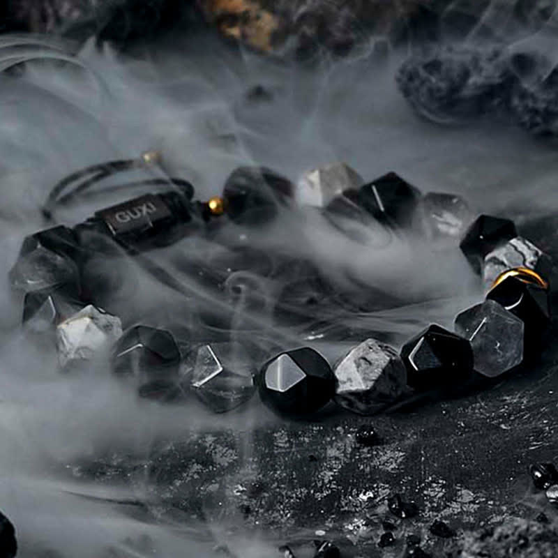 Bracelet de perles en obsidienne et labradorite naturelle Olivenorma « Cold Night »