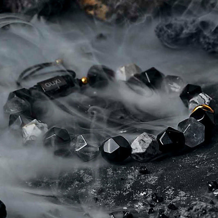 Bracelet de perles en obsidienne et labradorite naturelle Olivenorma « Cold Night »