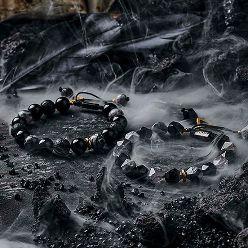 Bracelet de perles en obsidienne et labradorite naturelle Olivenorma « Cold Night »