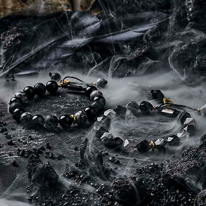 Bracelet de perles en obsidienne et labradorite naturelle Olivenorma « Cold Night »