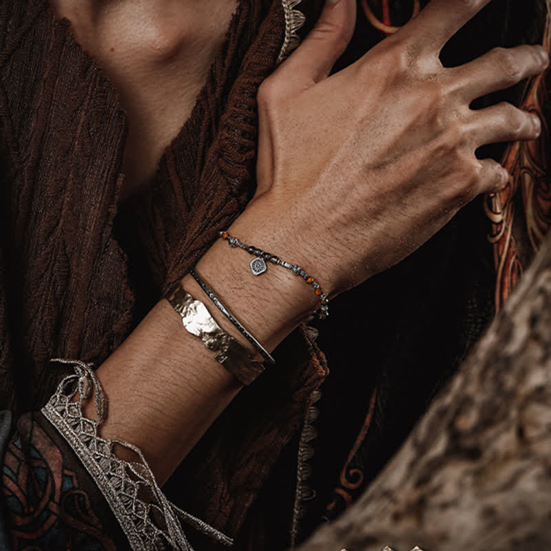 Bracelet en perles de quartz noir et œil de tigre rutile Olivenorma