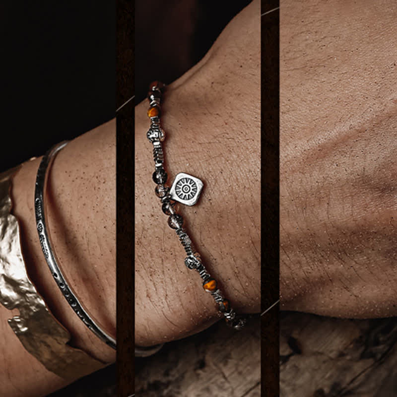 Bracelet en perles de quartz noir et œil de tigre rutile Olivenorma