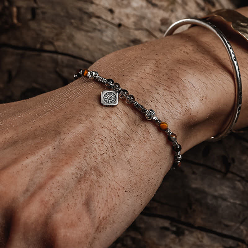 Bracelet en perles de quartz noir et œil de tigre rutile Olivenorma