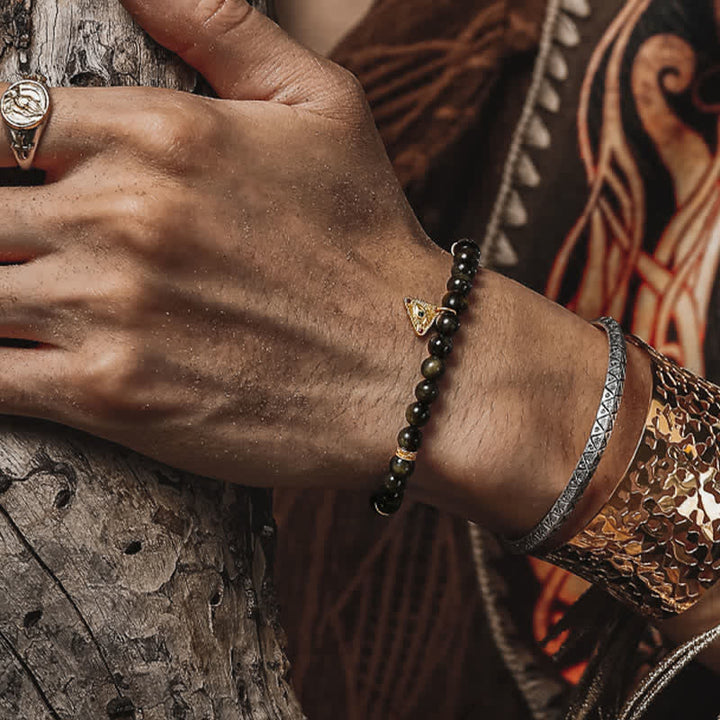 Bracelet en perles d'obsidienne dorée naturelle Olivenorma « Evil Eye »