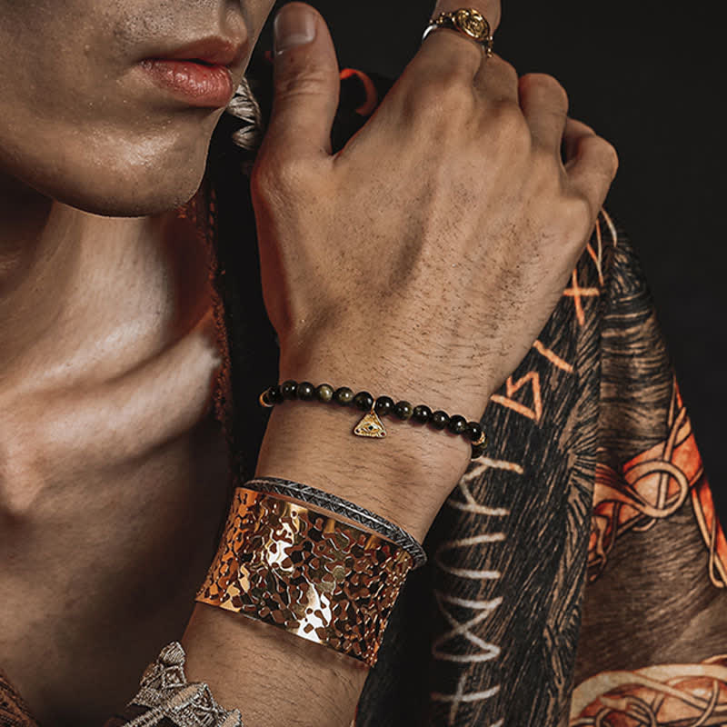 Bracelet en perles d'obsidienne dorée naturelle Olivenorma « Evil Eye »