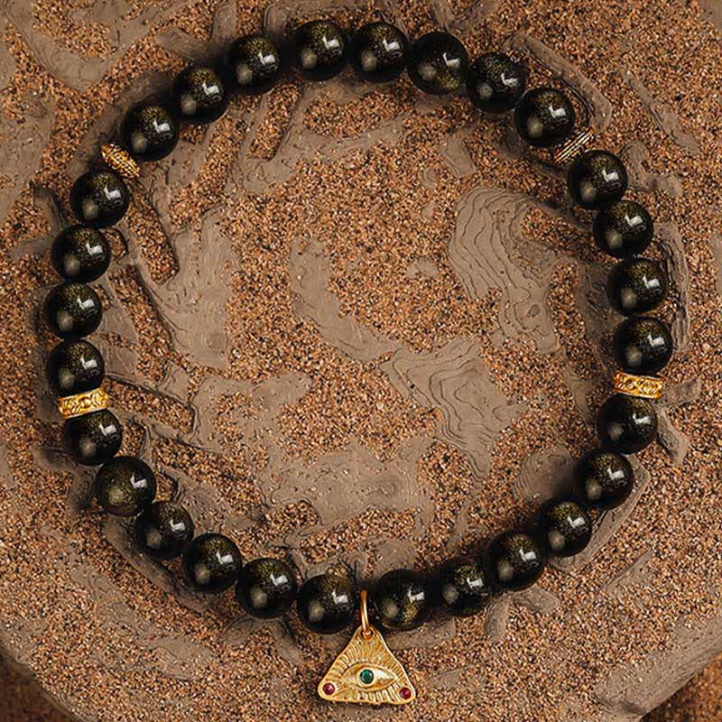 Bracelet en perles d'obsidienne dorée naturelle Olivenorma « Evil Eye »