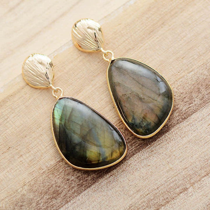Boucles d'oreilles pendantes en coquillage de labradorite naturelle Olivenorma