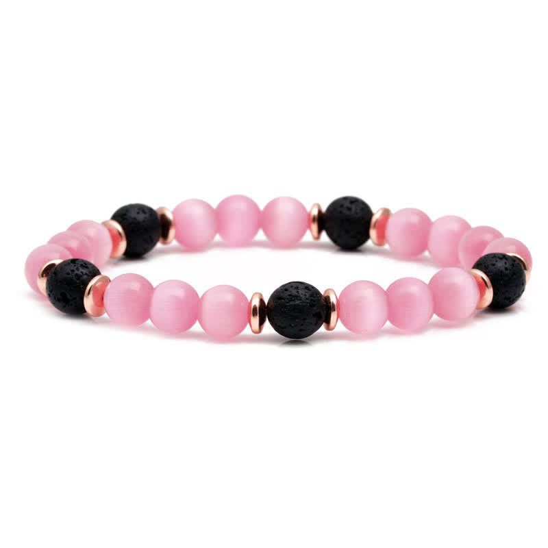 Bracelet en perles de quartz rose et pierre de lave Olivenorma