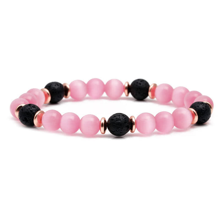 Bracelet en perles de quartz rose et pierre de lave Olivenorma