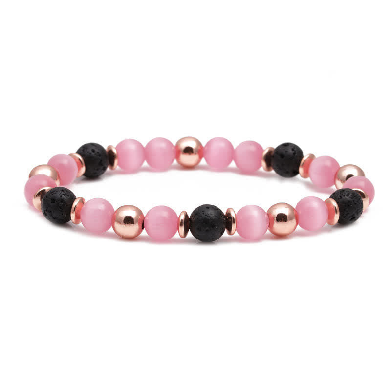Bracelet en perles de quartz rose et pierre de lave Olivenorma