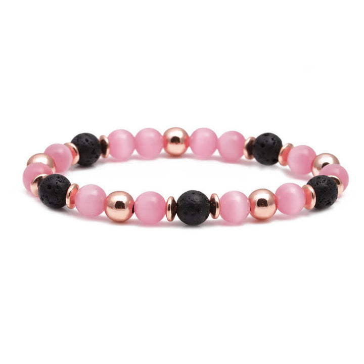 Bracelet en perles de quartz rose et pierre de lave Olivenorma