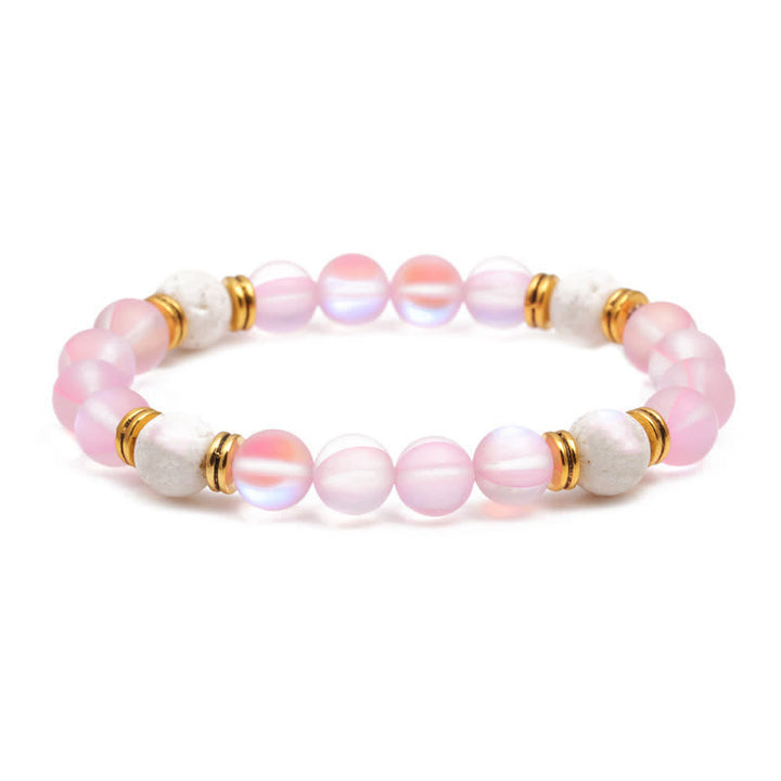 Bracelet en perles de quartz rose et pierre de lave Olivenorma