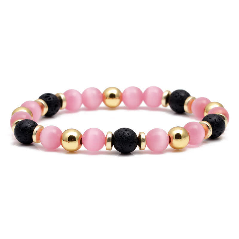Bracelet en perles de quartz rose et pierre de lave Olivenorma
