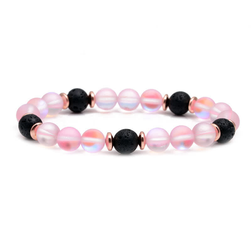 Bracelet en perles de quartz rose et pierre de lave Olivenorma