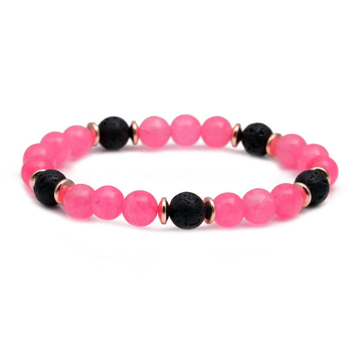 Bracelet en perles de quartz rose et pierre de lave Olivenorma