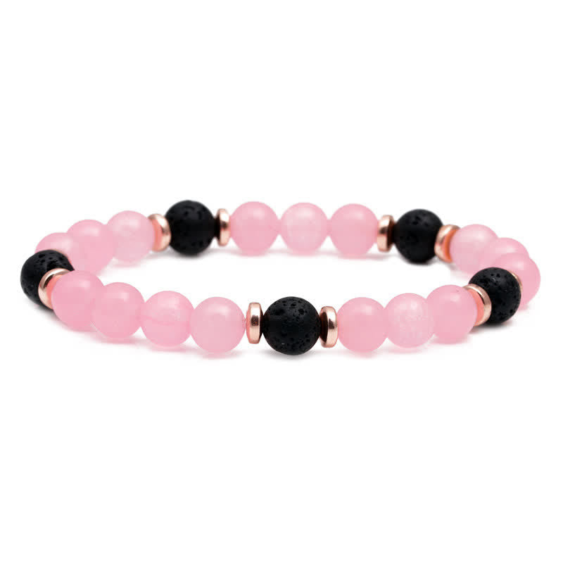 Bracelet en perles de quartz rose et pierre de lave Olivenorma