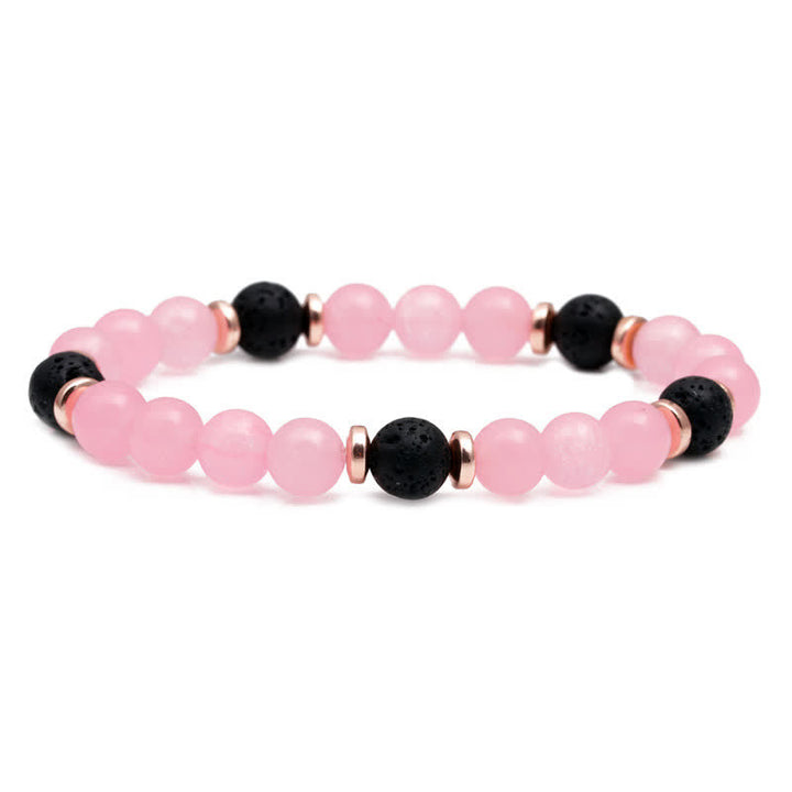 Bracelet en perles de quartz rose et pierre de lave Olivenorma