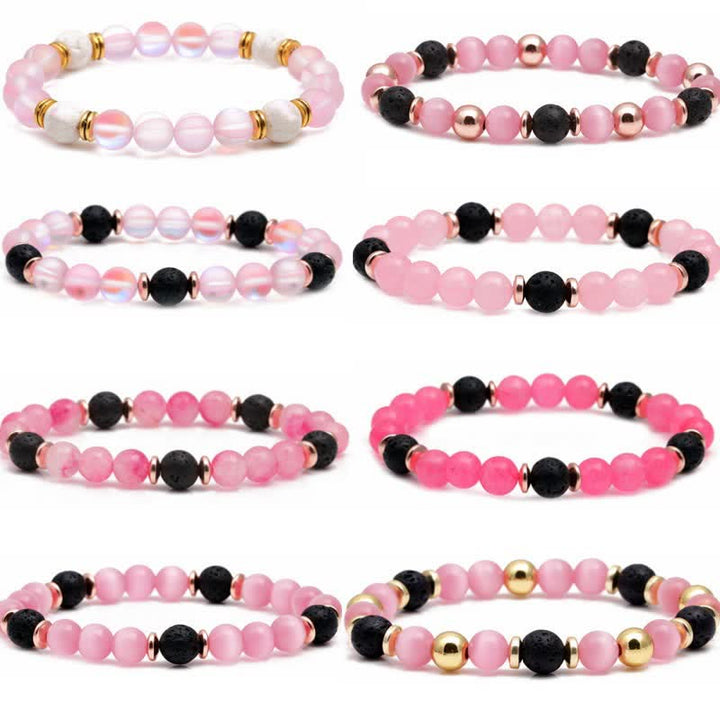 Bracelet en perles de quartz rose et pierre de lave Olivenorma