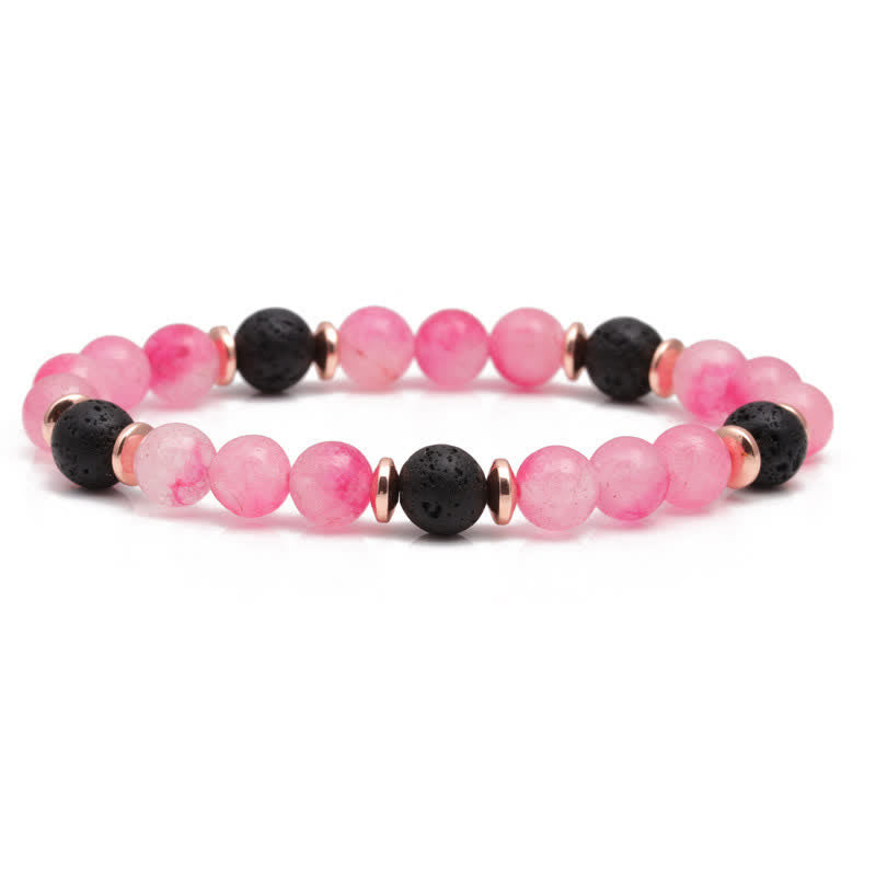 Bracelet en perles de quartz rose et pierre de lave Olivenorma