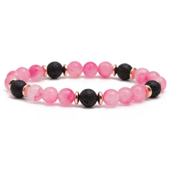 Bracelet en perles de quartz rose et pierre de lave Olivenorma