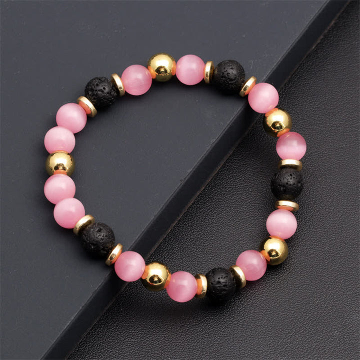 Bracelet en perles de quartz rose et pierre de lave Olivenorma