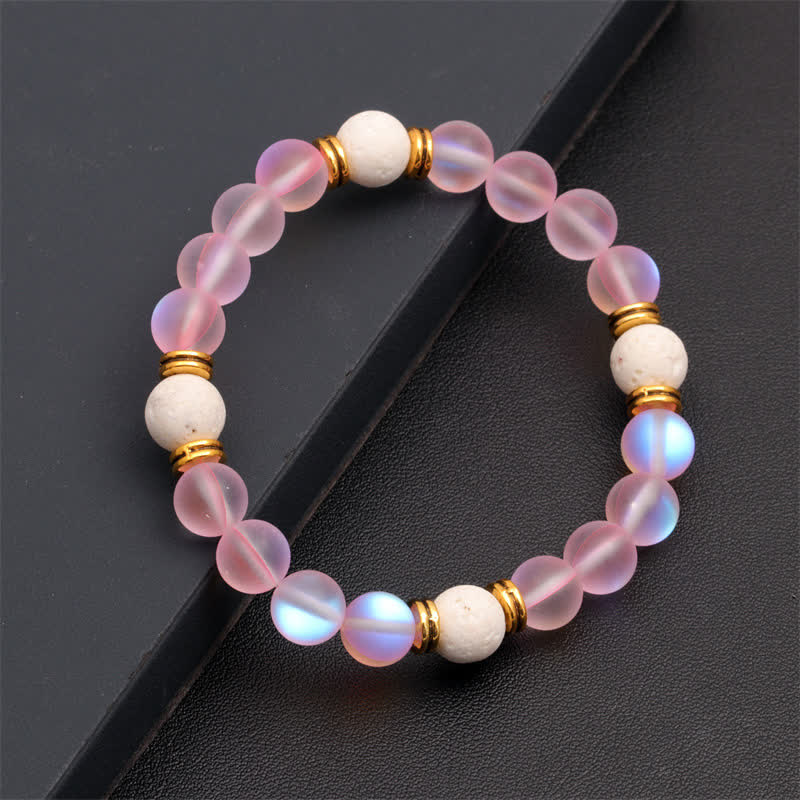Bracelet en perles de quartz rose et pierre de lave Olivenorma
