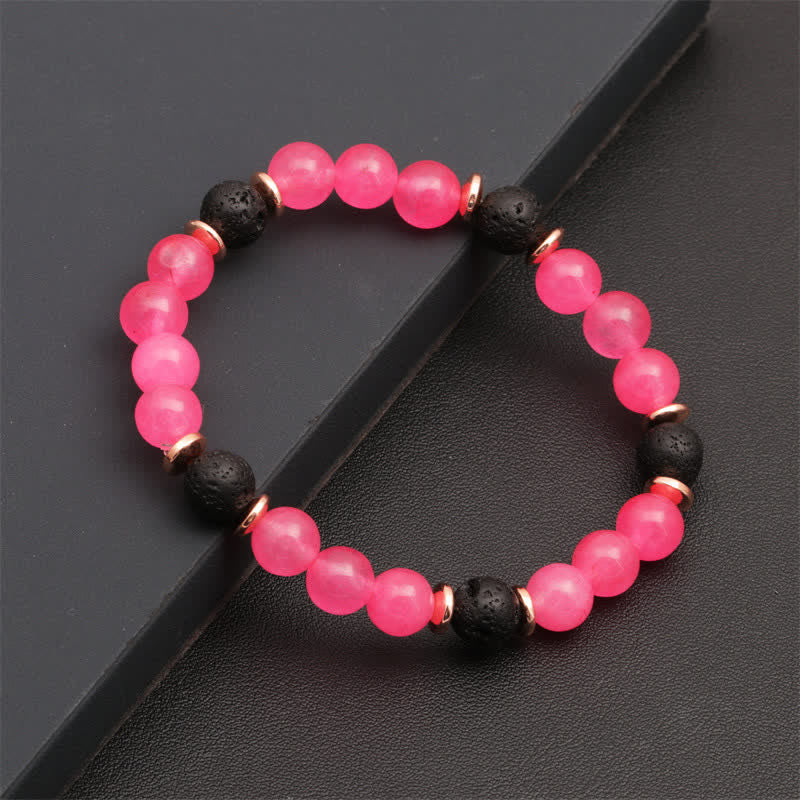 Bracelet en perles de quartz rose et pierre de lave Olivenorma